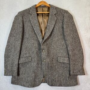VINTAGE Harris Tweed Blazer Mens 46L Wool Herringbone Jacket Made in England EUC